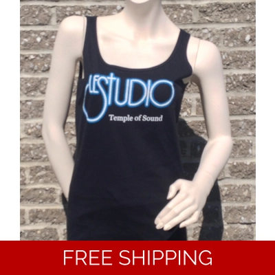 Woman Black Tank Top White & Blue Front Logo